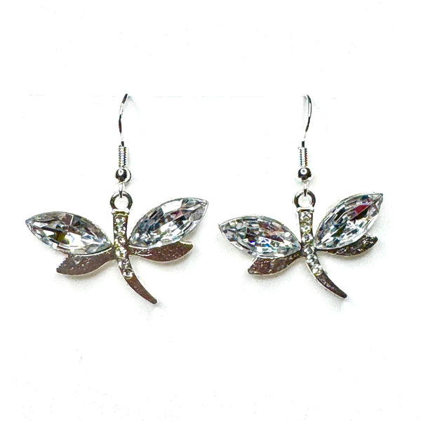 Amy Foxy Style Handmade Earrings - Sparkly Dragonfly Charms: Clear White