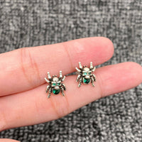 Mio Queena - Gothic Green Rhinestone Skull Spider Ear Studs