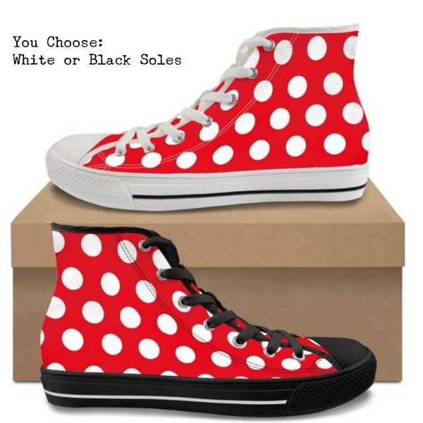Red & White Polka Dots Kitty Kicks™️ CANVAS HIGH TOP SHOES **REQUEST A PREORDER INVOICE** ($5 deposit will be applied to your full invoice)