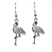 Amy Foxy Style Handmade Earrings - Sparkly Rhinestone Charms: Flamingo