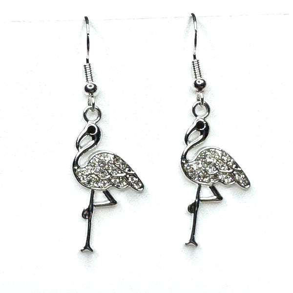 Amy Foxy Style Handmade Earrings - Sparkly Rhinestone Charms: Flamingo