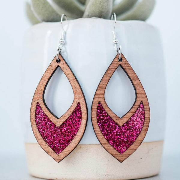 Stellar Gifts Pink Glitter Cutout Teardrop Inset Dangle Earrings