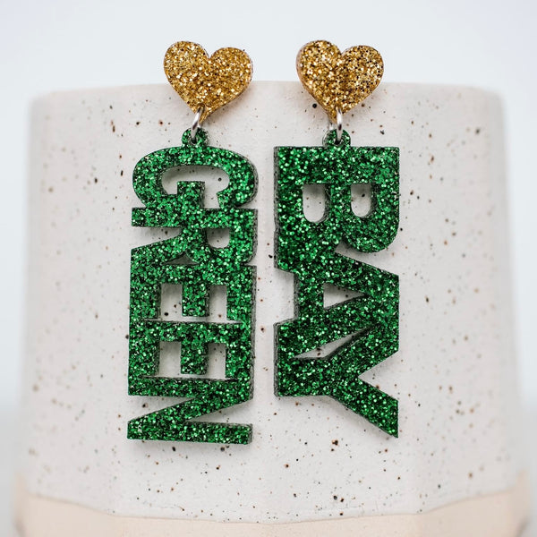 Stellar Gifts Green Bay Glitter Cutout Dangle Earrings