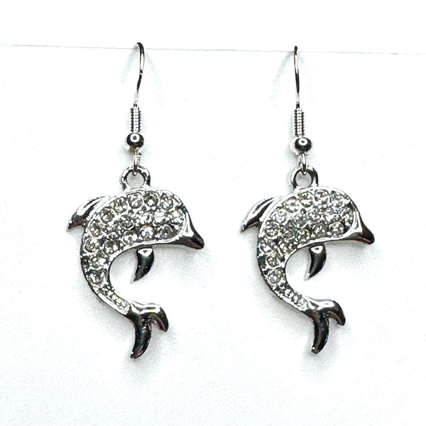 Amy Foxy Style Handmade Earrings - Sparkly Rhinestone Charms: Dolphin
