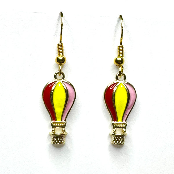 Amy Foxy Style Handmade Earrings - Hot Air Balloon Charms with Golden Hooks: Red, Yellow, Pink