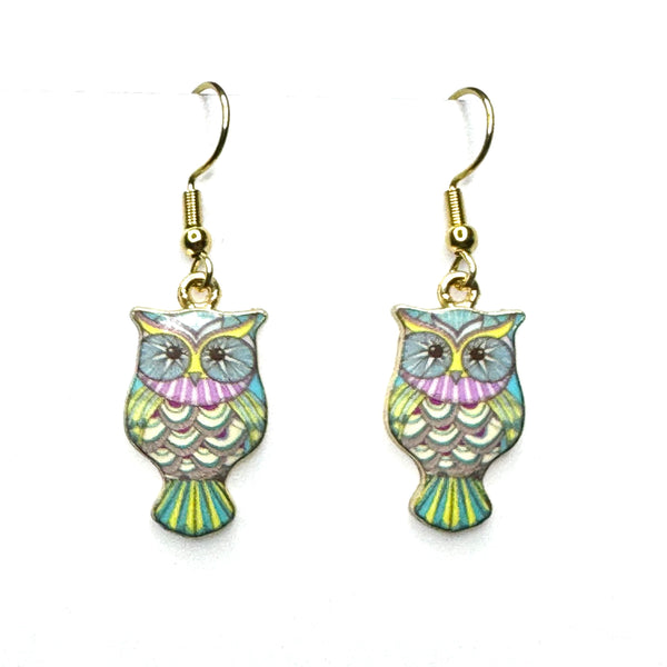 Amy Foxy Style Handmade Earrings - Colorful Owl Charms with Golden Hooks: #6