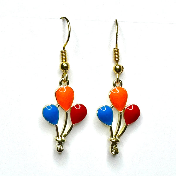 Amy Foxy Style Handmade Earrings - Balloons Charms with Golden Hooks: Blue, Orange, Red