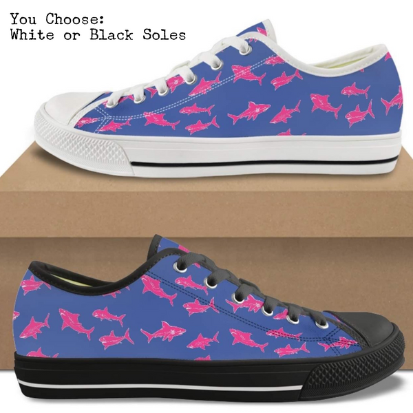 Pink Sharks Kitty Kicks™️ CANVAS LOW TOP SHOES **REQUEST A PREORDER INVOICE** ($5 deposit will be applied to your full invoice)