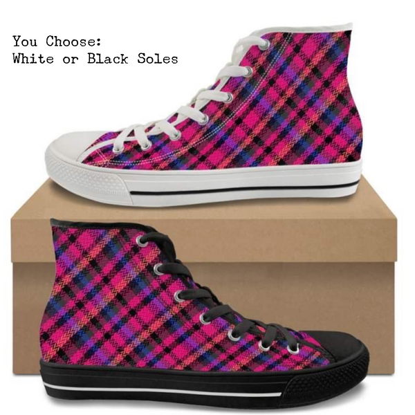 Pink Plaid Kitty Kicks™️ CANVAS HIGH TOP SHOES **REQUEST A PREORDER INVOICE** ($5 deposit will be applied to your full invoice)
