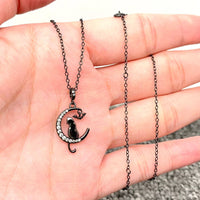 Mio Queena - Sterling Silver Black Cat & Bat On The Moon Necklace