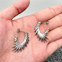 Mio Queena - Stainless Steel Abstract Wings Hoop Earrings: Silver