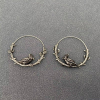 Mio Queena - Bird on Branch Stainless Steel Hoop Earrings