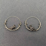 Mio Queena - Bird on Branch Stainless Steel Hoop Earrings