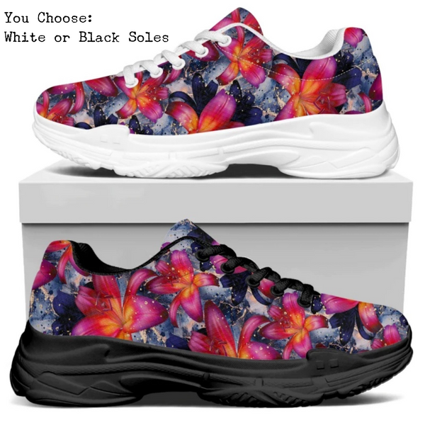 Watercolor Lilies Kitty Kicks™️ MODERN WALKING SHOES **REQUEST A PREORDER INVOICE** ($5 deposit will be applied to your full invoice)