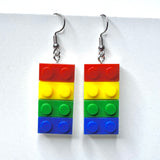 Amy Foxy Style Handmade Earrings - Toy Brick Building Block Charms: Bold Rainbow