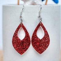 Stellar Gifts Petite Red Glitter Cutout Teardrop Dangle Earrings