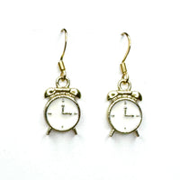 Amy Foxy Style Handmade Earrings - Alarm Clock Charms with Golden Hooks: White