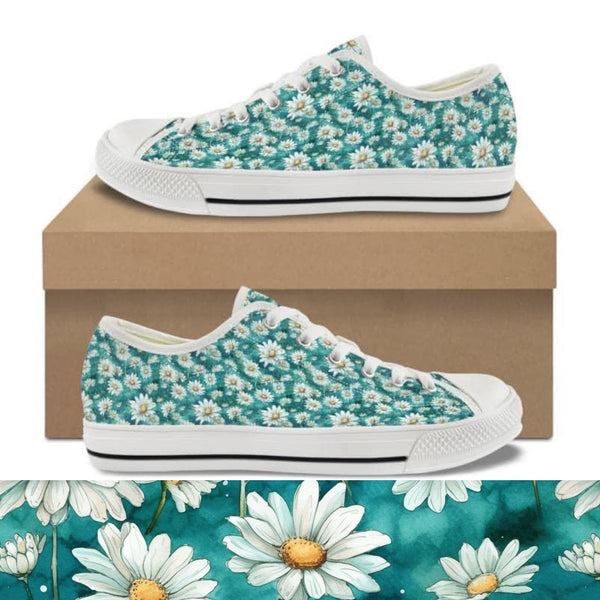Water Color Daisies CANVAS LOW TOP SHOES **REQUEST A PREORDER INVOICE**