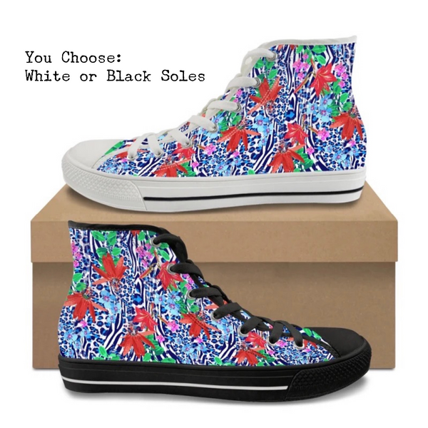 Animal Floral Kitty Kicks™️ CANVAS HIGH TOP SHOES **REQUEST A PREORDER INVOICE** ($5 deposit will be applied to your full invoice)