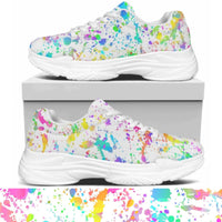 White Background Paint Splatter Kitty Kicks™️ MODERN WALKING SHOES **REQUEST A PREORDER INVOICE** ($5 deposit will be applied to your full invoice)