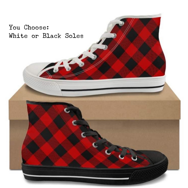 Red Buffalo Plaid Kitty Kicks™️ CANVAS HIGH TOP SHOES **REQUEST A PREORDER INVOICE** ($5 deposit will be applied to your full invoice)