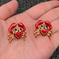 Mio Queena - Red Heart Enamel Crab Stud Earrings