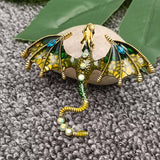 Mio Queena - Rhinestone Enamel Dragon Brooch: Green