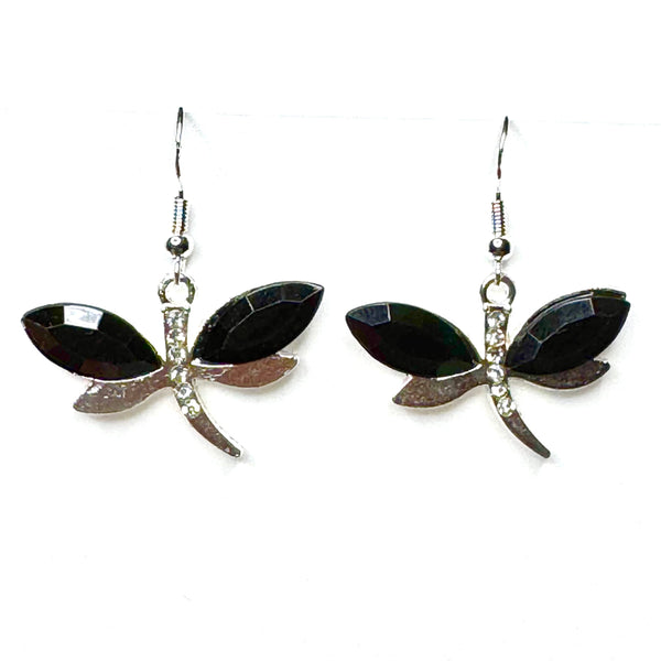 Amy Foxy Style Handmade Earrings - Sparkly Dragonfly Charms: Black