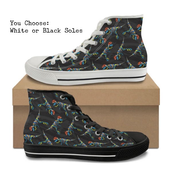 Skeleton Dinos Kitty Kicks™️ CANVAS HIGH TOP SHOES **REQUEST A PREORDER INVOICE** ($5 deposit will be applied to your full invoice)