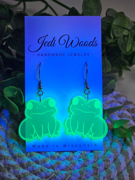Jedi Woods - Black Light Florescent Frog Earrings