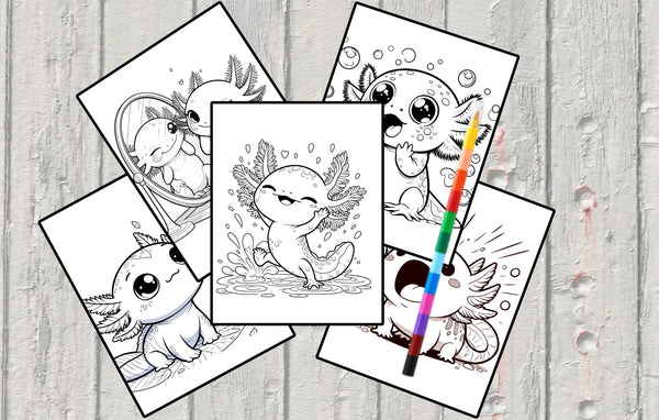 Mystical Monkey Toes - Adorable Axolotl Coloring Sheets With Stackable Crayon