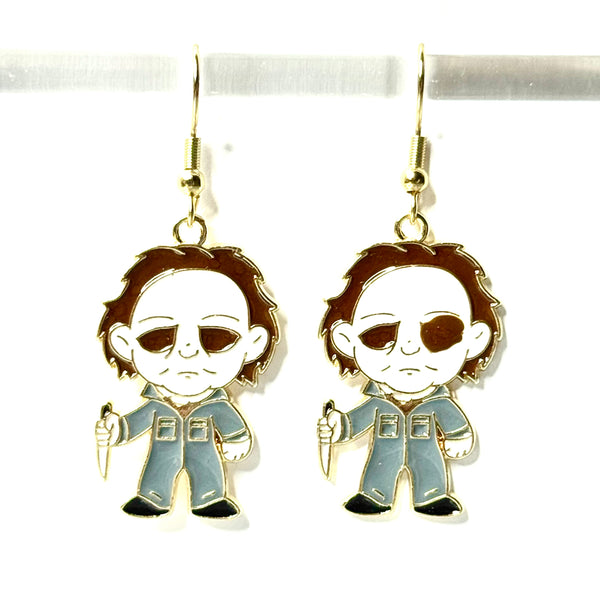 Amy Foxy Style Handmade Earrings - Horror Character Charms with Golden Hooks: Masked Man *SLIGHTLY IMPERFECT**