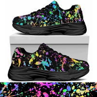 Black Background Paint Splatter Kitty Kicks™️ MODERN WALKING SHOES **REQUEST A PREORDER INVOICE** ($5 deposit will be applied to your full invoice)