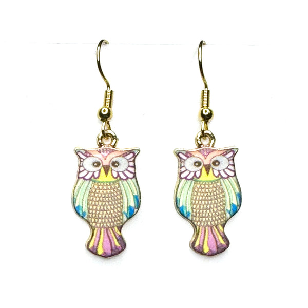 Amy Foxy Style Handmade Earrings - Colorful Owl Charms with Golden Hooks: #2