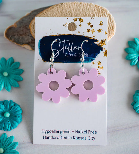 Stellar Gifts Petite Lavender Flower Dangle Earrings