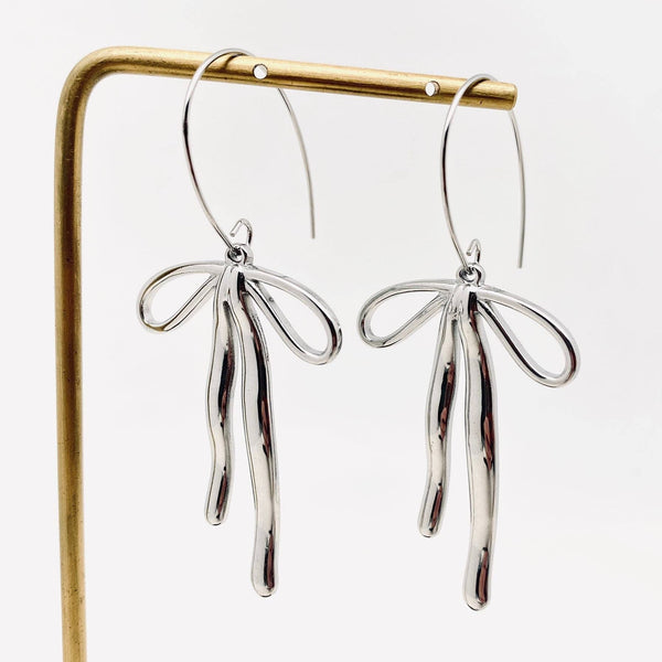 Mio Queena - Stainless Steel Bow Dangle Earrings: Silver