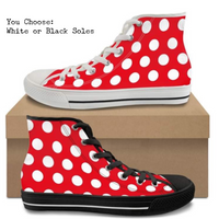 Red & White Polka Dots CANVAS HIGH TOP SHOES **REQUEST A PREORDER INVOICE**