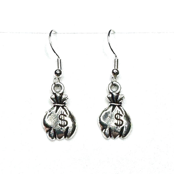Amy Foxy Style Handmade Earrings - Money Charms: Flat Angled Money Bags