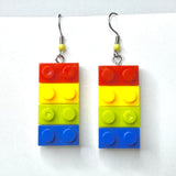 Amy Foxy Style Handmade Earrings - Toy Brick Building Block Charms: Rainbow