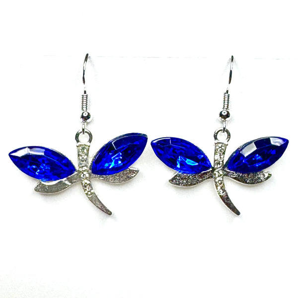 Amy Foxy Style Handmade Earrings - Sparkly Dragonfly Charms: Blue