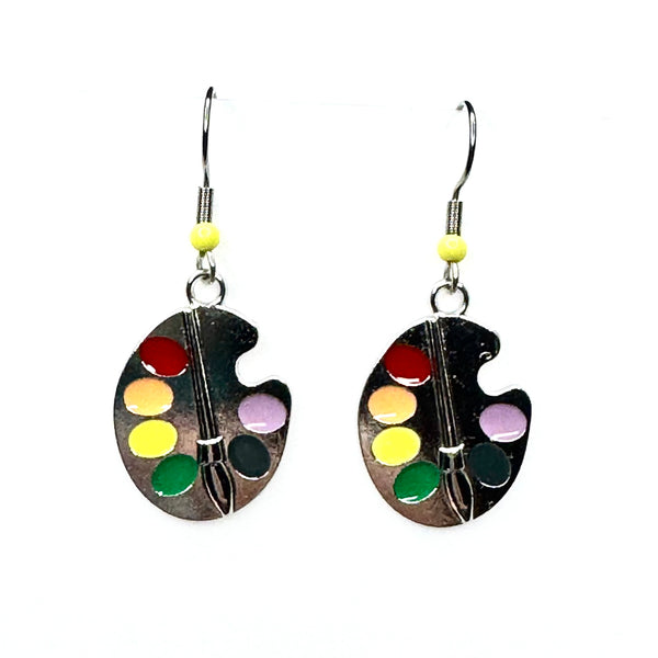 Amy Foxy Style Handmade Earrings - Colorful Paint Artist Palette Silver Charms