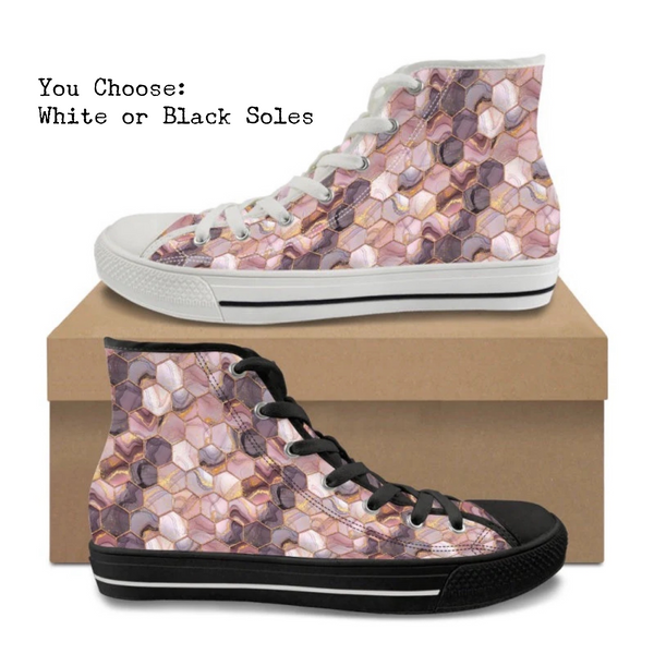Rose Gold Honeycomb Kitty Kicks™️ CANVAS HIGH TOP SHOES **REQUEST A PREORDER INVOICE** ($5 deposit will be applied to your full invoice)