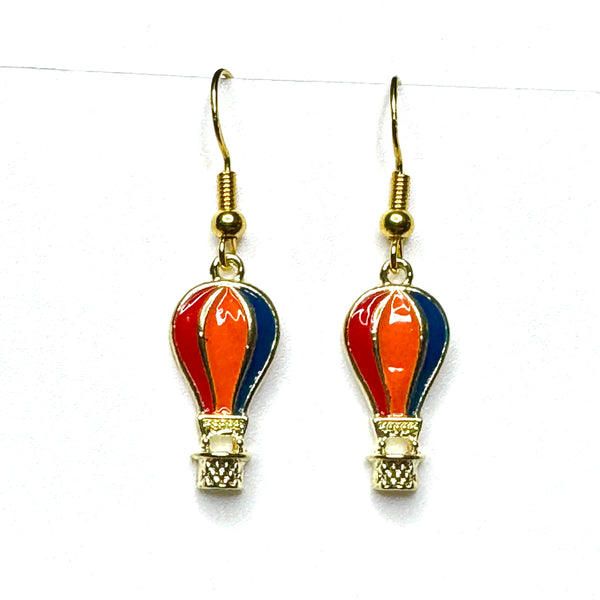 Amy Foxy Style Handmade Earrings - Hot Air Balloon Charms with Golden Hooks: Red, Orange, Dark Blue