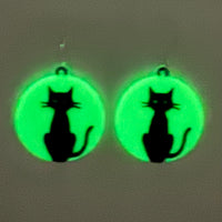 Amy Foxy Style Handmade Earrings - Glow-in-the-Dark Black Cat Acrylic Charmss