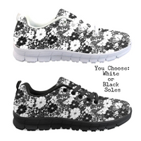 Black & White Flowers CLASSIC WALKING SHOES **REQUEST A PREORDER INVOICE**