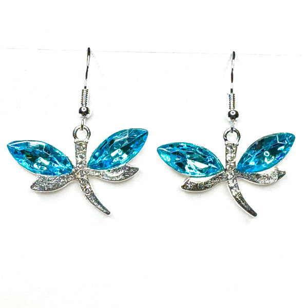 Amy Foxy Style Handmade Earrings - Sparkly Dragonfly Charms: Aqua