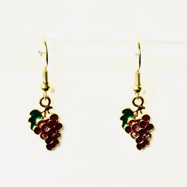 Amy Foxy Style Handmade Earrings - Small Grapes Charms with Golden Hooks