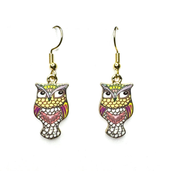 Amy Foxy Style Handmade Earrings - Colorful Owl Charms with Golden Hooks: #4