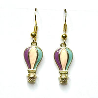 Amy Foxy Style Handmade Earrings - Hot Air Balloon Charms with Golden Hooks: Lilac, Light Peach, Sea Moss