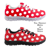 Red & White Polka Dots CLASSIC WALKING SHOES **REQUEST A PREORDER INVOICE**